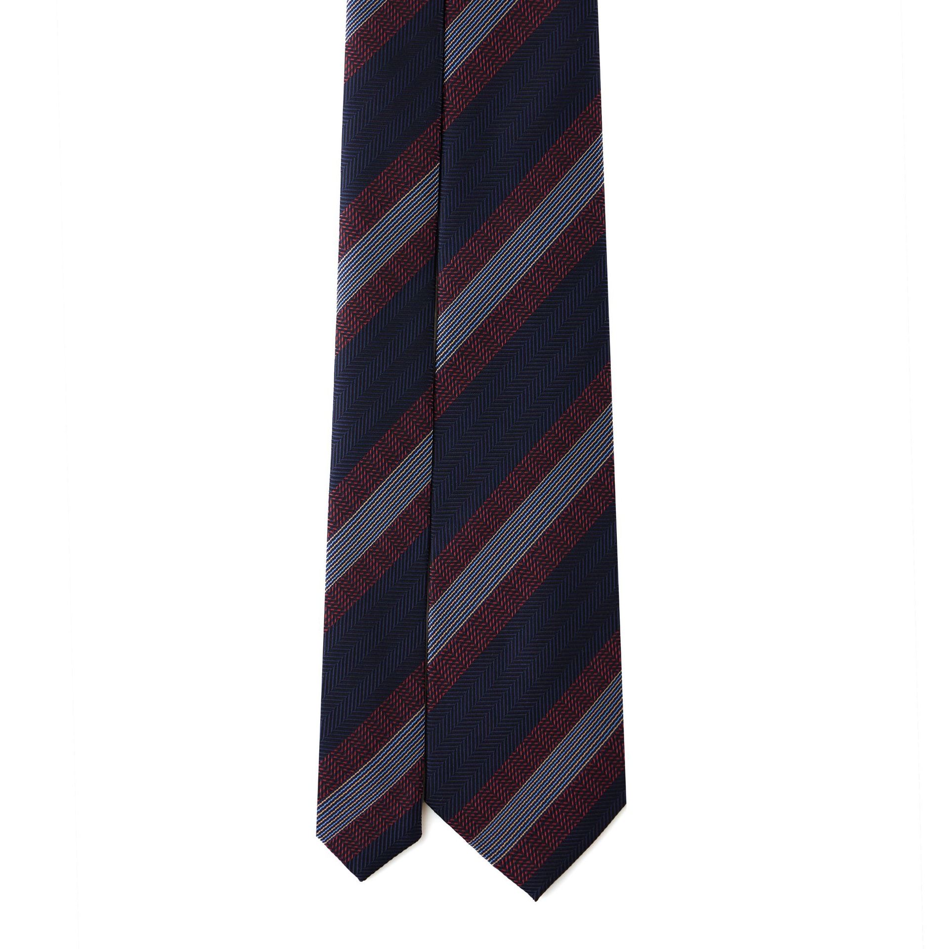 Striped necktie on a white background.