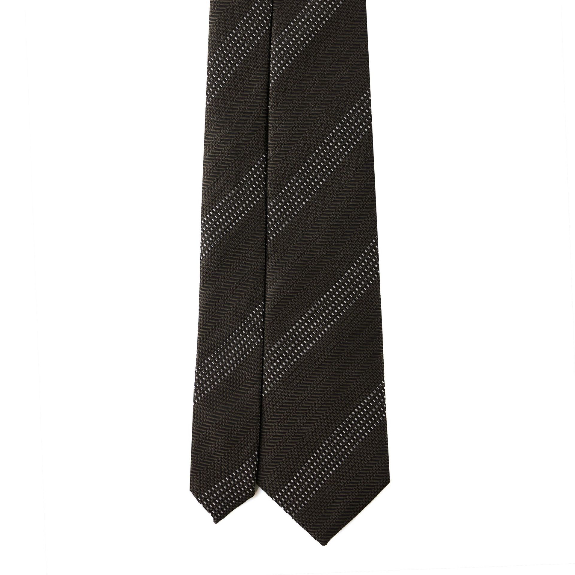 A patterned black necktie isolated on a white background.