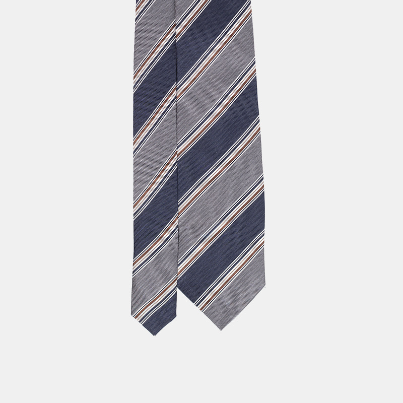 Striped necktie on a white background.