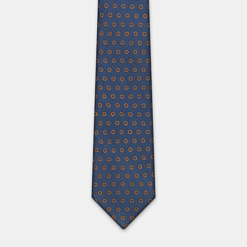 Silk tie, n°137 with orange floral pattern, perfect for a white ceremony shirt.